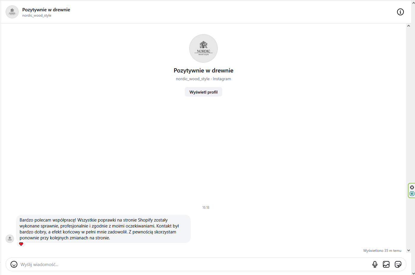 Opinia klienta Nordic dotycząca współpracy z Flextstore Design